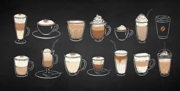 Vector illustration of Chalk drawn dessert coffee drinks
