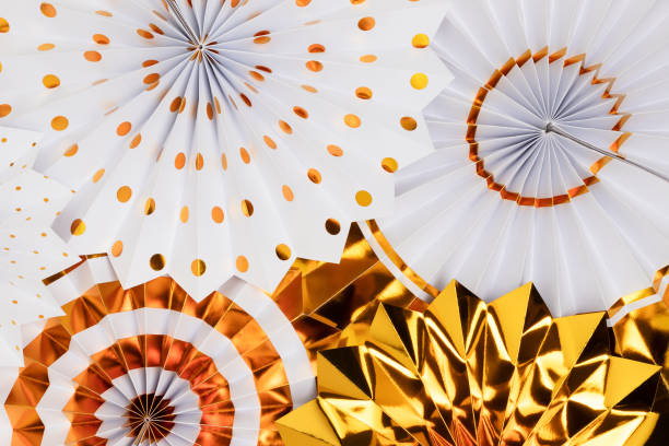 paper fans texture. white and gold festive composition. - 16318 imagens e fotografias de stock