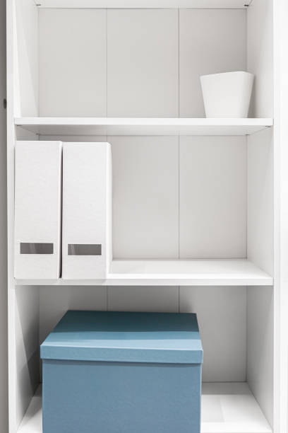 istock A minimalist wardrobe, half-empty shelves in a white wardrobe. 1349013704