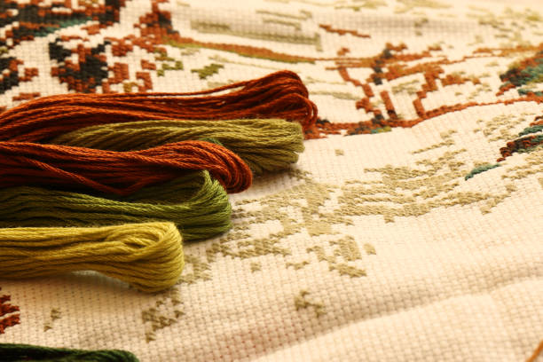 Preparations for embroidery (Cross-Stitch). Close-up