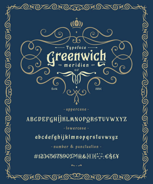 schrift greenwich. vintage-schriftdesign. altes etikett - irish culture stock-grafiken, -clipart, -cartoons und -symbole