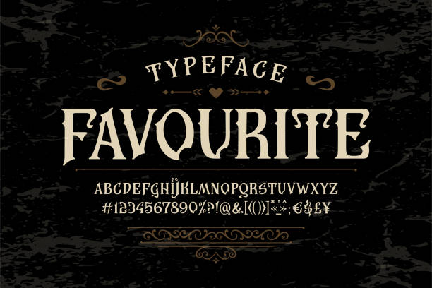 ilustrações de stock, clip art, desenhos animados e ícones de font favourite. vintage typeface design. old label - gothic style