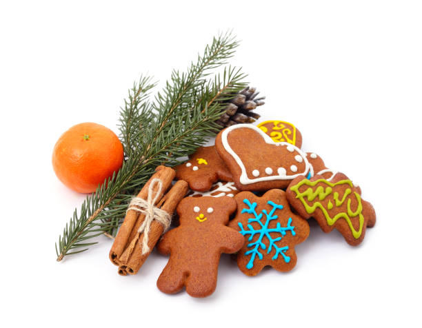 istock Christmas gingerbread cookies with a pine branch. 1349016966