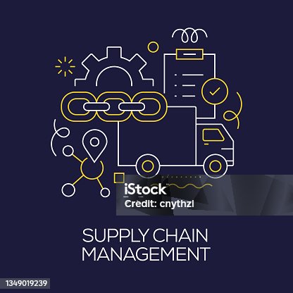 istock Vector Set of Illustration Supply Chain Management Concept. Line Art Style Background Design for Web Page, Banner, Poster, Print etc. Vector Illustration. 1349019239