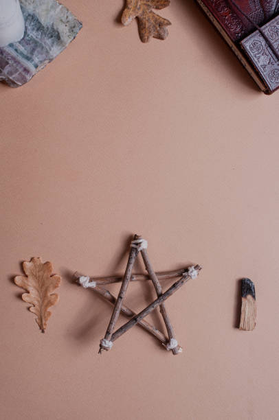 istock Beautiful occult spiritual ritual magic background image with light beige copy space 1349019608