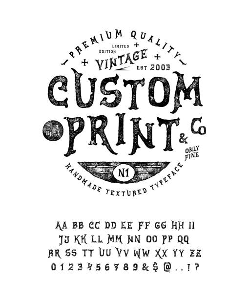 illustrazioni stock, clip art, cartoni animati e icone di tendenza di font stampa personalizzata. design di lettering vintage fun. - west