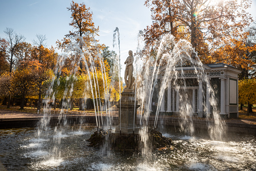 Peterhof, Russia - October 06, 2021: Fountain \
