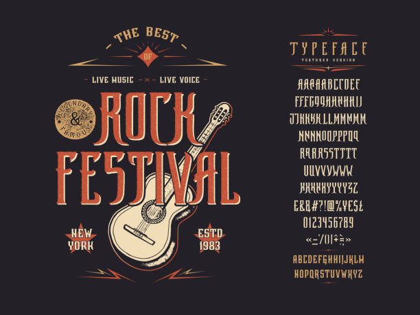 фестиваль font rock. векторный винтажный шрифт - medieval music stock illustrations