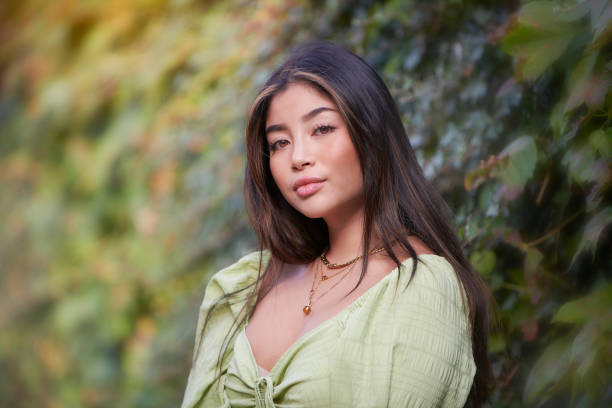 Lovely young model in green dress