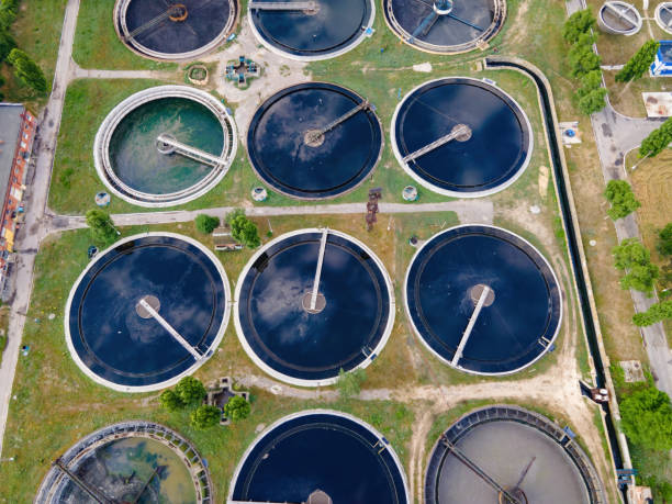 istock Wastewater treatment plant with round ponds 1349023938