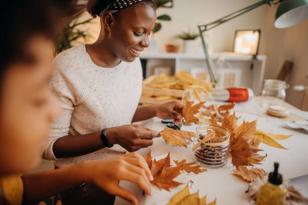 istock Family doing autumn decor 1349028129