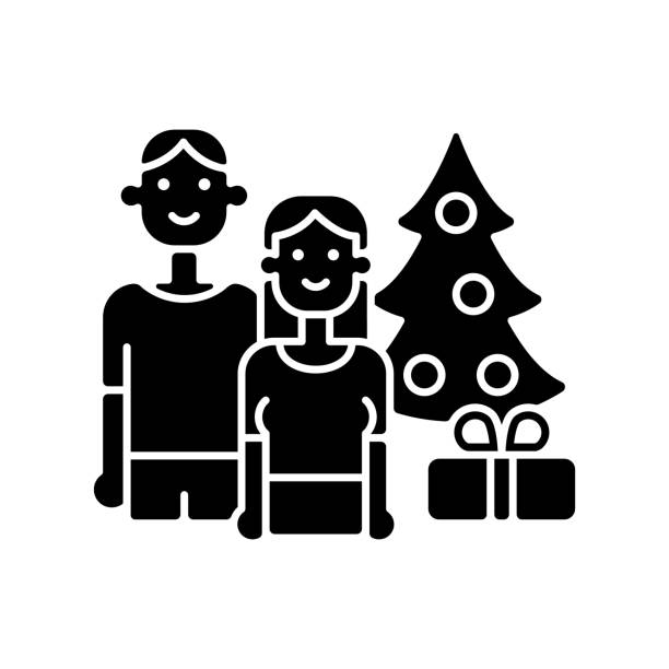 illustrations, cliparts, dessins animés et icônes de couple passant noël ensemble icône de glyphe noir - vacations women men stability