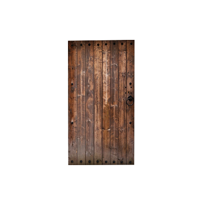 Ancient wooden door isolated on white background