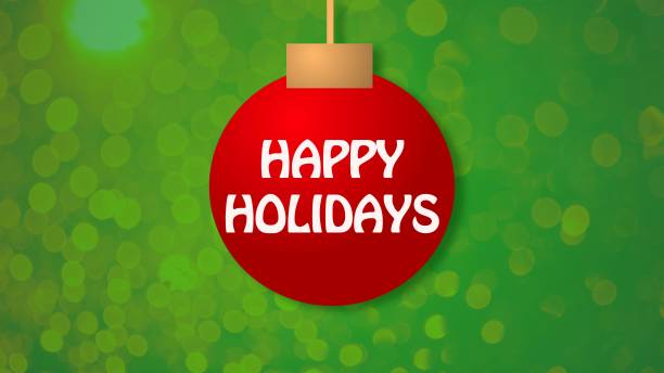 istock Happy holidays red ornament green background 1349032186