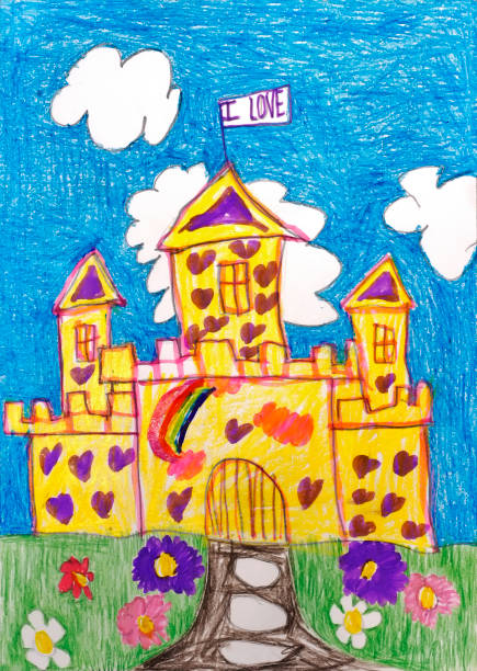istock A castle drawn by a child with a pen, pencil and felt-tip pen. 1349034172