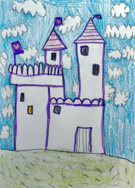 istock A castle drawn by a child with a pen, pencil and felt-tip pen. 1349034214
