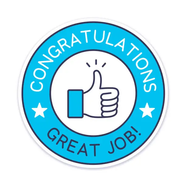 Vector illustration of Congratulations Great Job Thumbs Up Badge