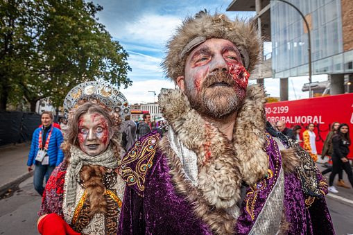 Montreal, Quebec, Canada, October 2017. During the March of the Zombies in Montreal, participants love to be photographed. They put a lot of work into their fabulous Zombie makeup and costumes. If you are a photographer and you like this kind of event, Montreal is one of the best places.