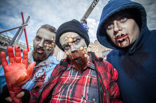 Montreal, Quebec, Canada, October 2017. During the March of the Zombies in Montreal, participants love to be photographed. They put a lot of work into their fabulous Zombie makeup and costumes. If you are a photographer and you like this kind of event, Montreal is one of the best places.