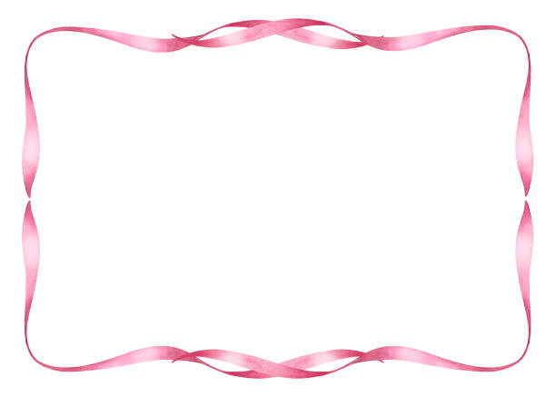 ilustrações de stock, clip art, desenhos animados e ícones de frame of pink ribbons and bow. - gift box packaging drawing illustration and painting