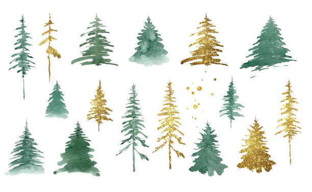 illustrations, cliparts, dessins animés et icônes de pin des bois, arbres de noël, forêt d’épicéas. - christmas tree christmas wood woods