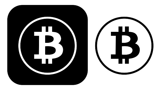 Two black and white bitcoin icons.