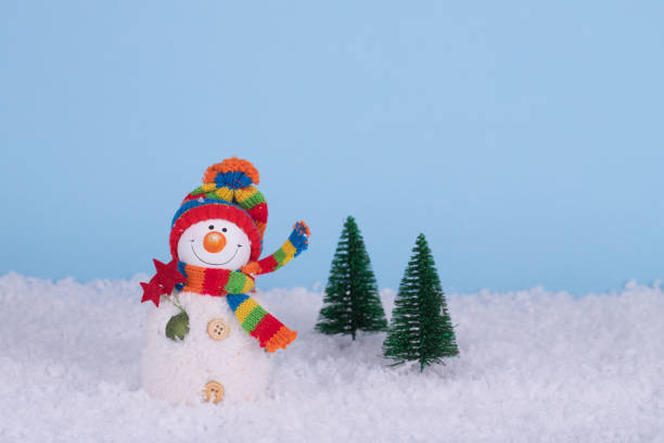 istock Cute Snowman on snowy background. Winter holiday concept. 1349041863