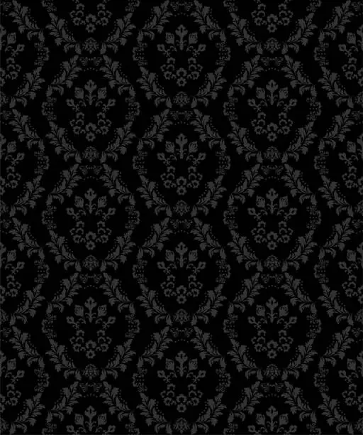 Vector illustration of Black Victorian Damask Luxury Decorative Fabric Pattern