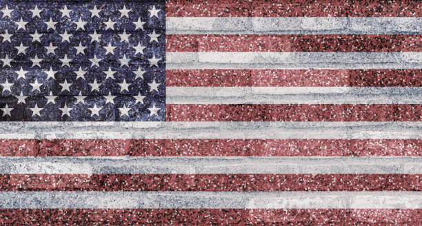 istock Flag USA on brick grunge background 1349045510