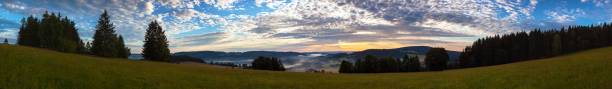 Morning evening panoramic sunset view of beautiful sky from Bohemian and Moravian highland near Krasne village