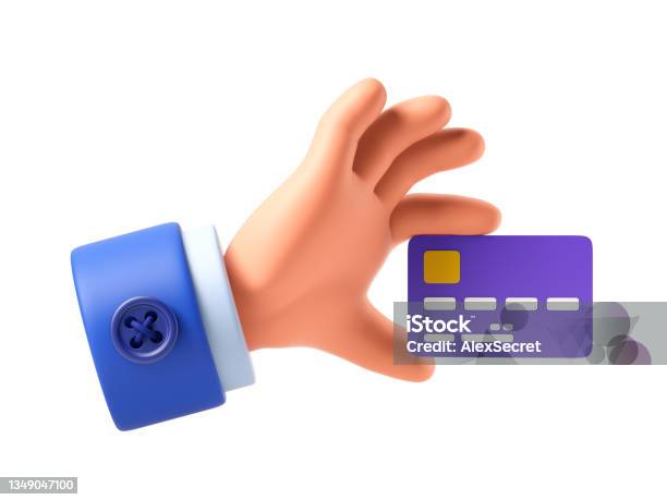 Cartoon Hand Of Businessman Holds Debit Or Credit Card Stock Photo - Download Image Now