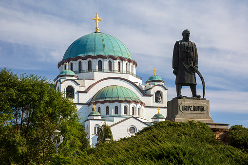 Karadjordje Monument and Saint Sava Church in Belgrade Serbia