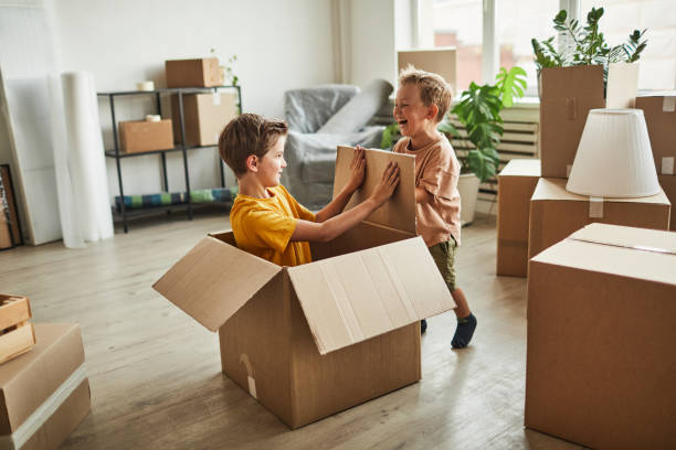 istock Boys Playing with Boxes in New Home 1349049513
