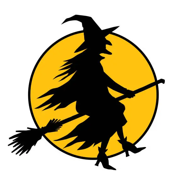 Vector illustration of Witch Flying Against Moon