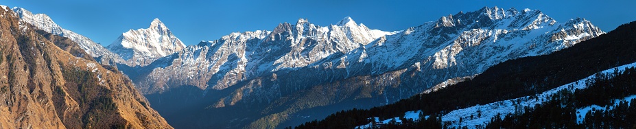 mount Nanda Devi, one of the best mounts in India Himalaya, seen from Joshimath Auli,  Uttarakhand, Indian Himalayan mountains