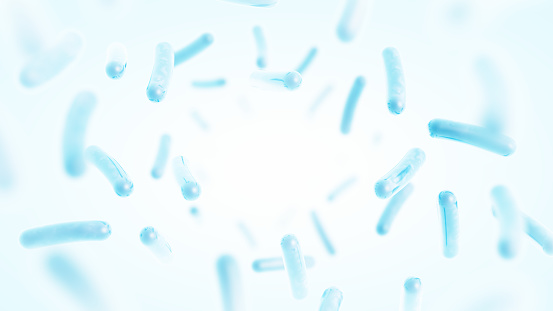 Probiotics. Restoring the intestinal flora. Blue color. Lactobacillus. 3d illustration.