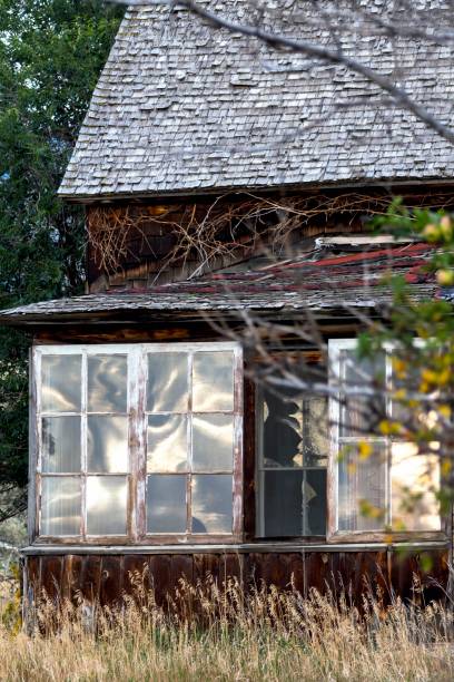 Old Wood Porch Windows stock photo