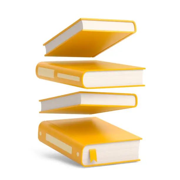 Photo of Flying Yellow Books on a Isolated White Background