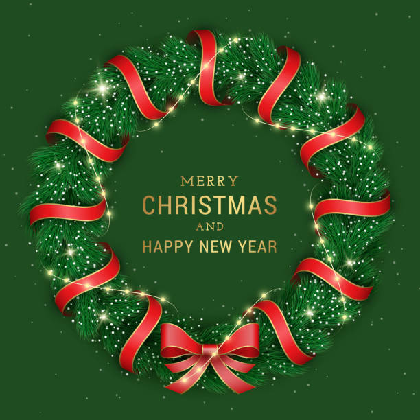 ilustrações de stock, clip art, desenhos animados e ícones de realistic christmas wreath vector design illustration - wreath christmas bow holiday