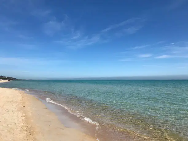 Dromana Beach, located in Victoria, Australia, on a calm summer day.