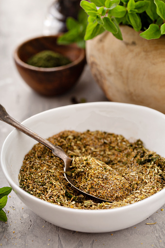Homemade greek seasoning mix with herbs and spices