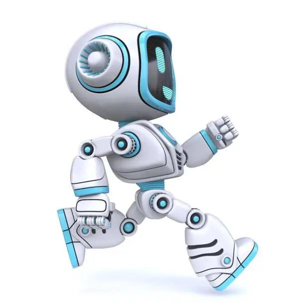 Photo of Cute blue robot running 3D