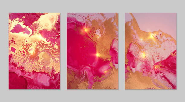 istock Marble set of gold, fuschia backgrounds with texture 1349069339