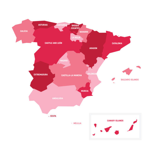 illustrazioni stock, clip art, cartoni animati e icone di tendenza di spagna - mappa delle comunità autonome - iberico