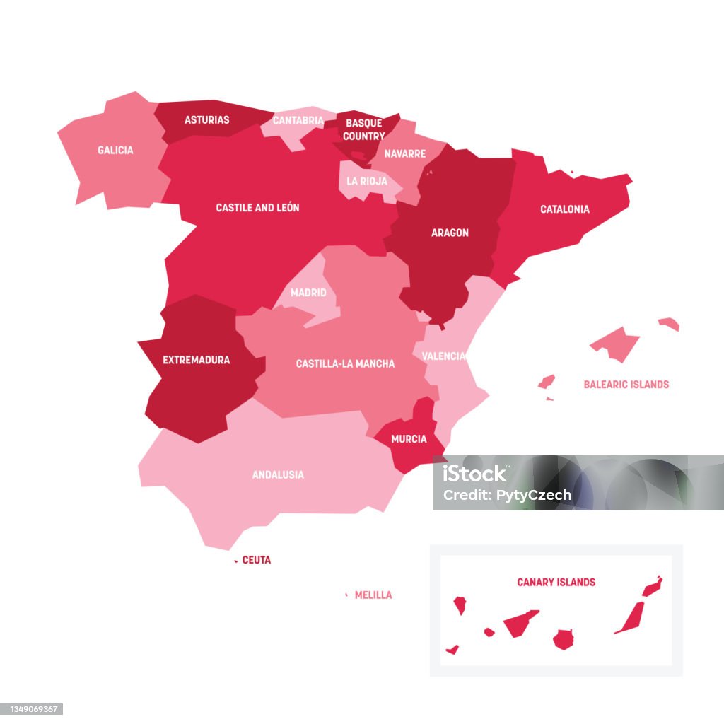 Espanha - mapa das comunidades autônomas - Vetor de Espanha royalty-free