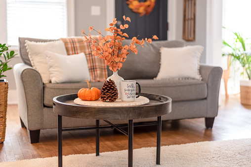Cozy and stylish living room decorated for fall