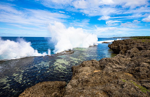 A major tourist attraction in Tonga are these magnificent blowholes which highlight the beauty of the coastal scenery on this island.