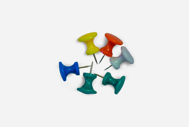 istock Colourful of drawing pins or thumb tacks isolated on white background. 1349074940
