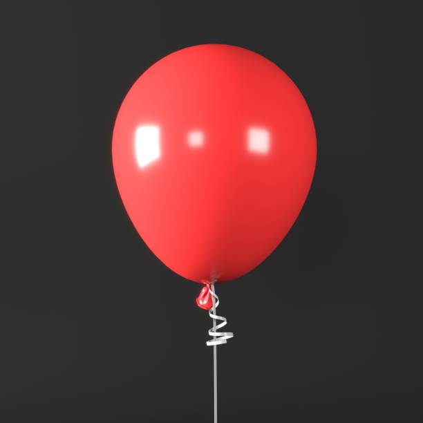 istock Closeup One Red balloon with ribbon in color background. 3D Render. 1349077065