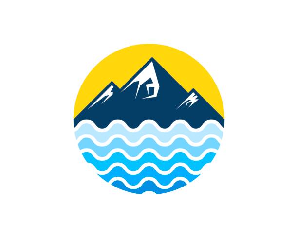 illustrations, cliparts, dessins animés et icônes de forme de cercle avec une montagne et une vague de plage abstraite - mountain mountain peak mountain climbing switzerland